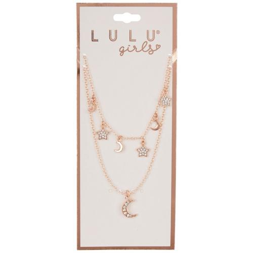 Girls Double Moon & Star Charm Necklace