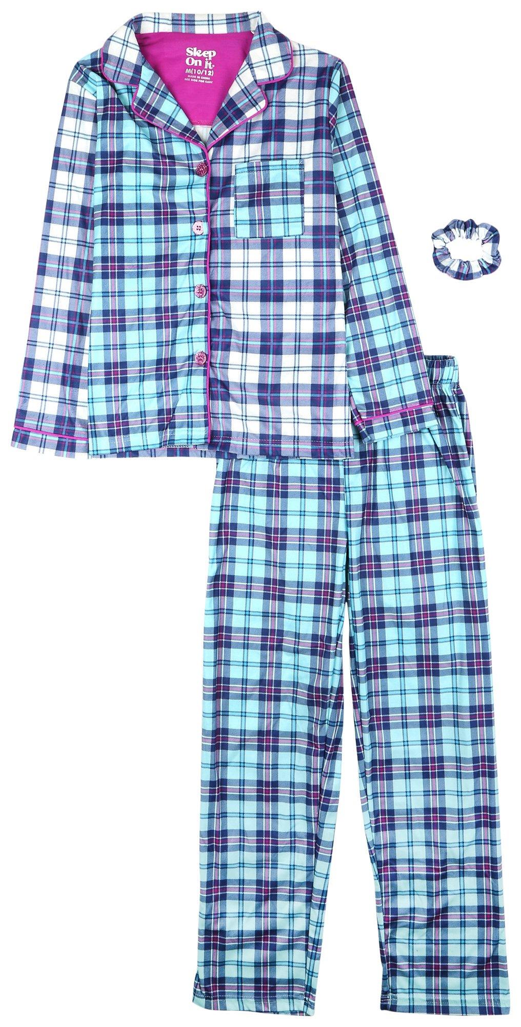 Big Girls 3-pc. Long Sleeve Plaid Coat Pajama Set
