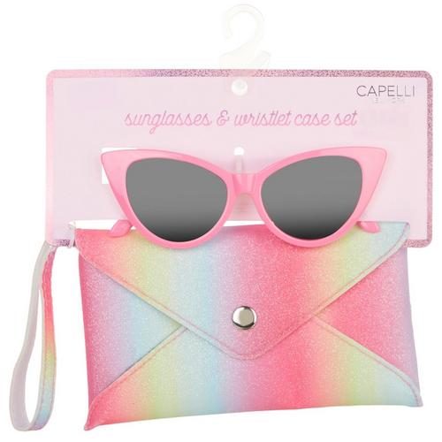 Capelli Girls 2-pc Sunglasses and Ombre Glitter Wristlet