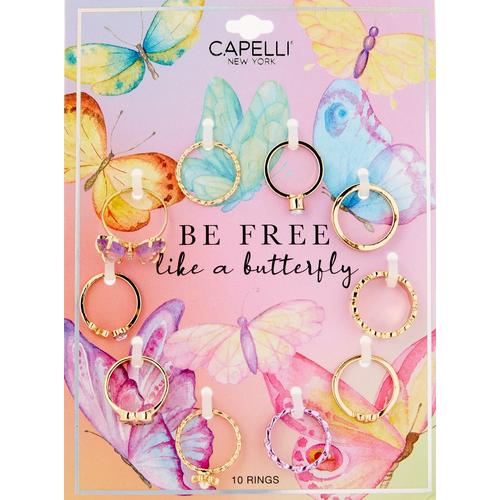 Capelli Girls 10-pc. Butterfly & Heart Ring Set