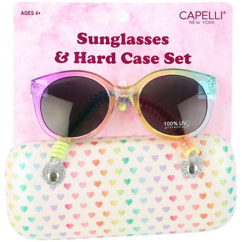 Girls 2 Pc. Glitter Rainbow Sunglasses & Hardcase