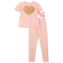 Sweet Dreams Little Girls 3-pc. Heart Embroidery Pajama Set