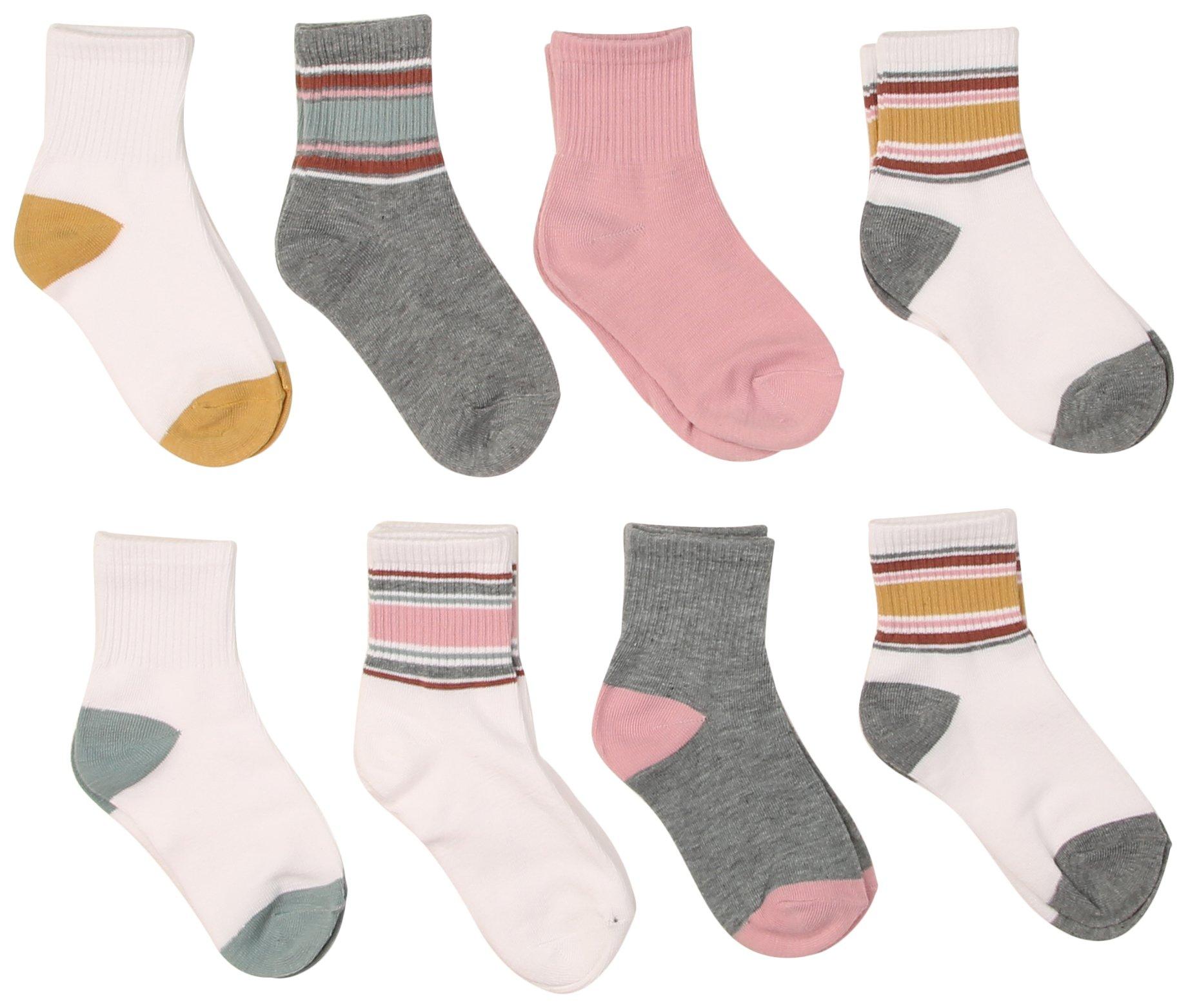 Girls 8-pk. Assorted Sport Stripe Quarter Socks