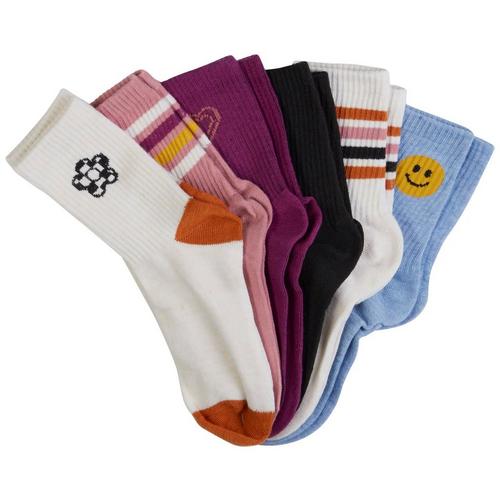 Girls 6-pk. Assorted Retro Icons Quarter Socks