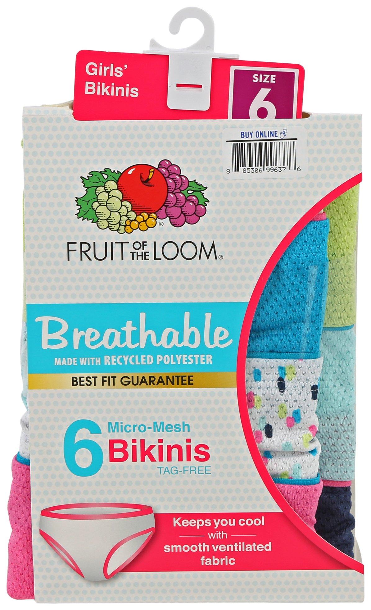 Girl's Breathable Micro Mesh Briefs Underwear (6 Pair Pack) by Fruit