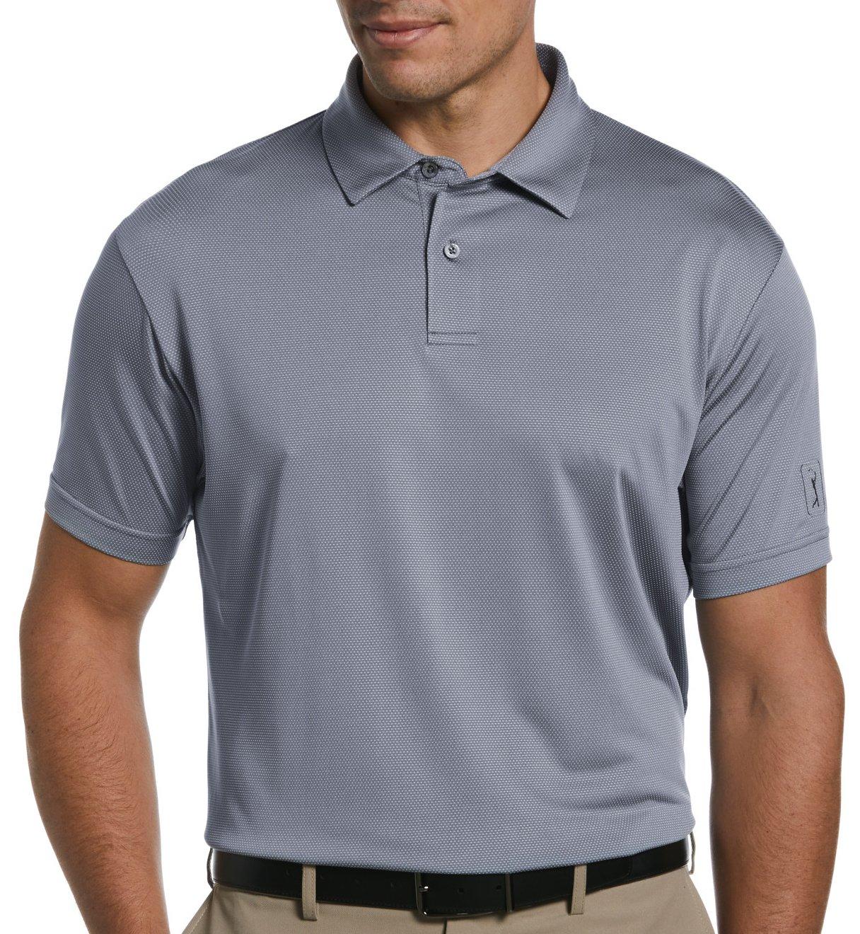 PGA TOUR Mens Textured Birdseye Short Sleeve Polo