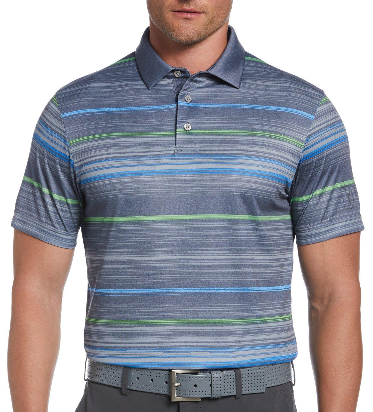Mens Stripe Print Short Sleeve Golf Polo
