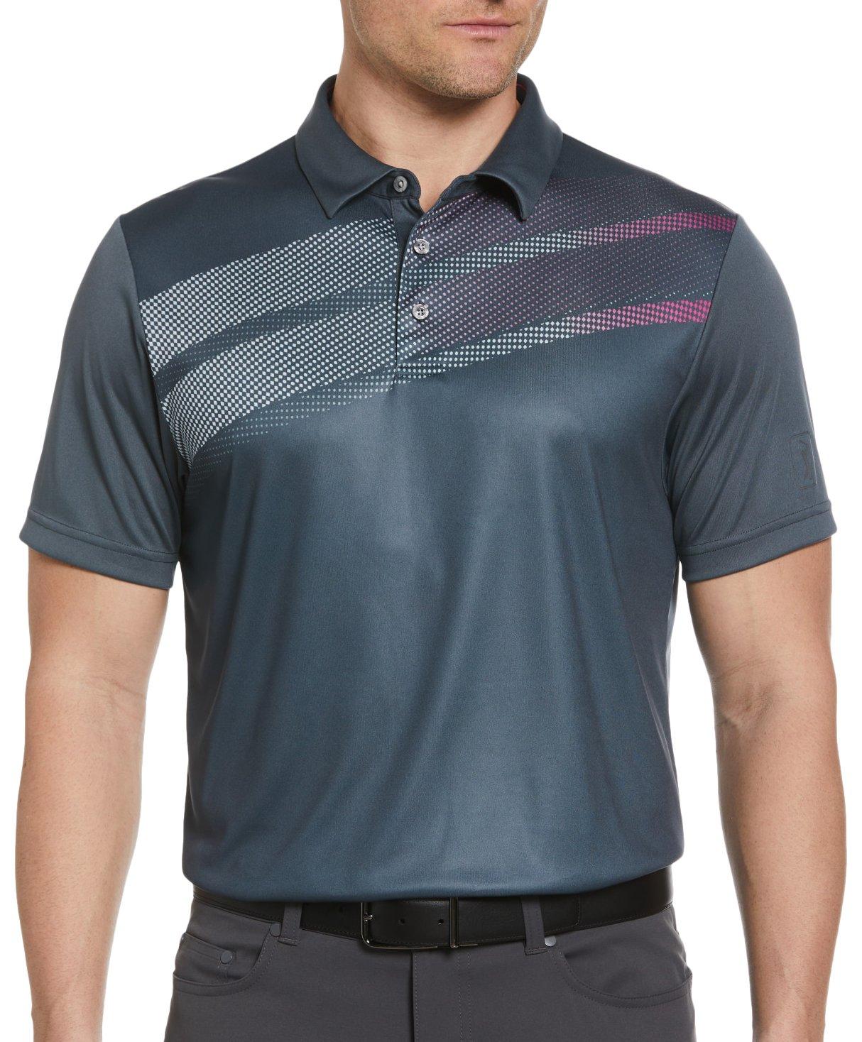 PGA TOUR Mens Asymmetric Gradient Chest Golf Polo Shirt