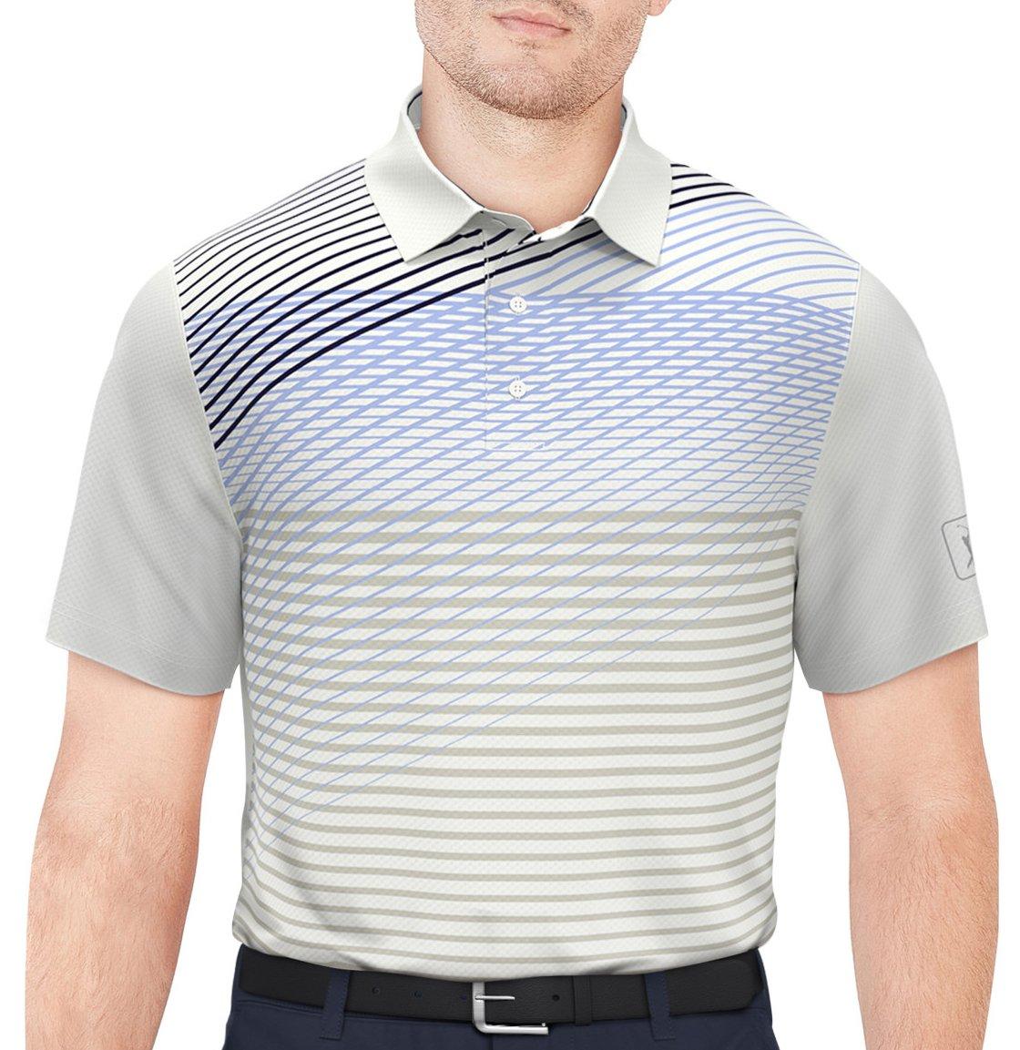 PGA TOUR Mens Asymmetric Linear Short Sleeve Golf Polo Top