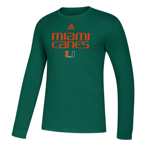 Adidas Mens Miami Hurricanes LS Amplifier T-Shirt by