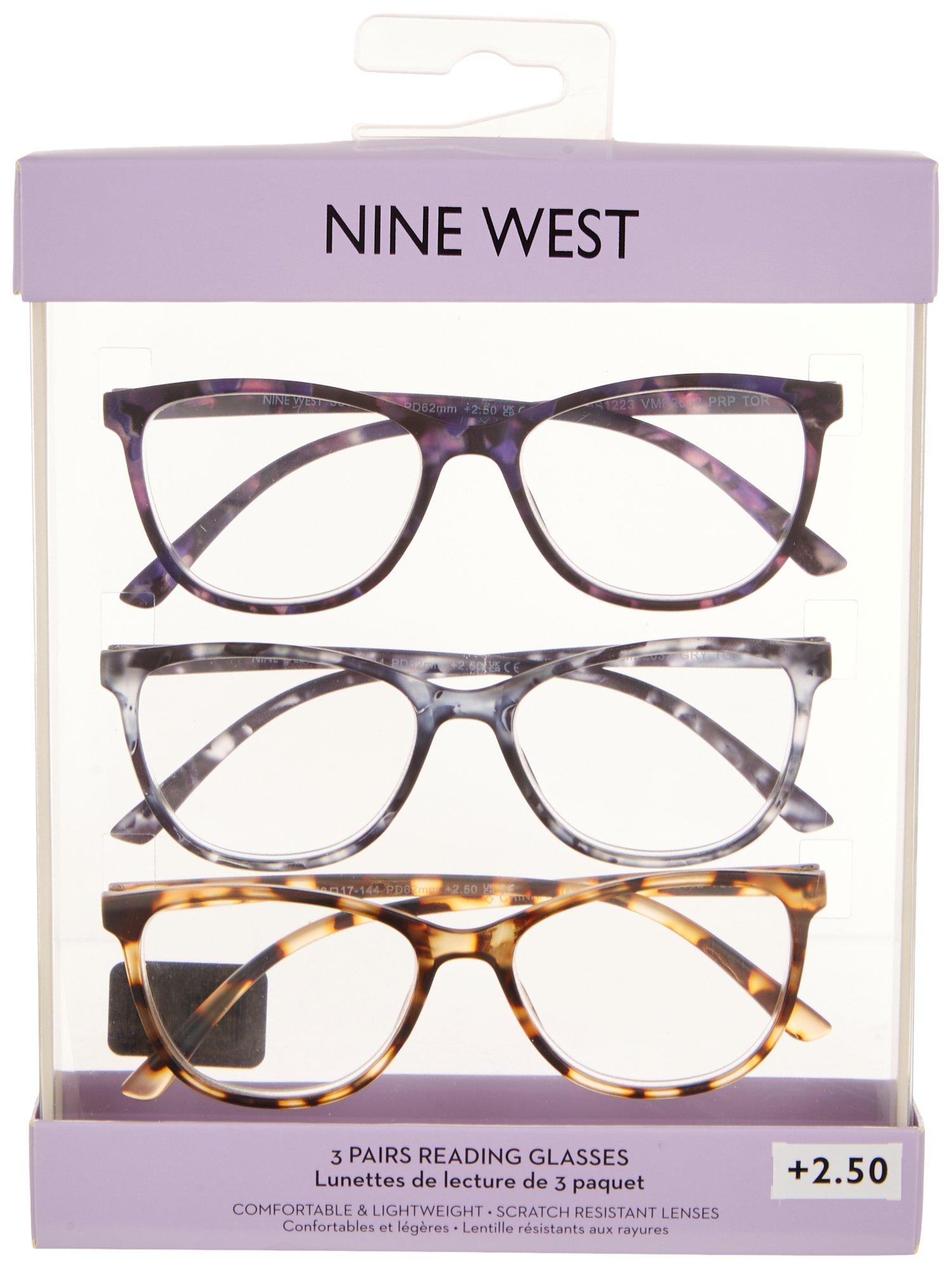 Nine West Womens 3-Pr. Rectangular Reading Glasses Set