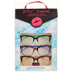 Betsey Johnson Womens 3-Pr. Print/Solid Reading Glasses Set