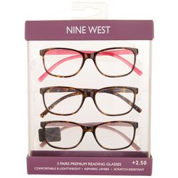 Nine West Womens 3-Pr. Rectangular Reading Glasses Set