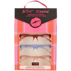 Betsey Johnson Womens 3-Pr. Solid Fade Reading Glasses Set