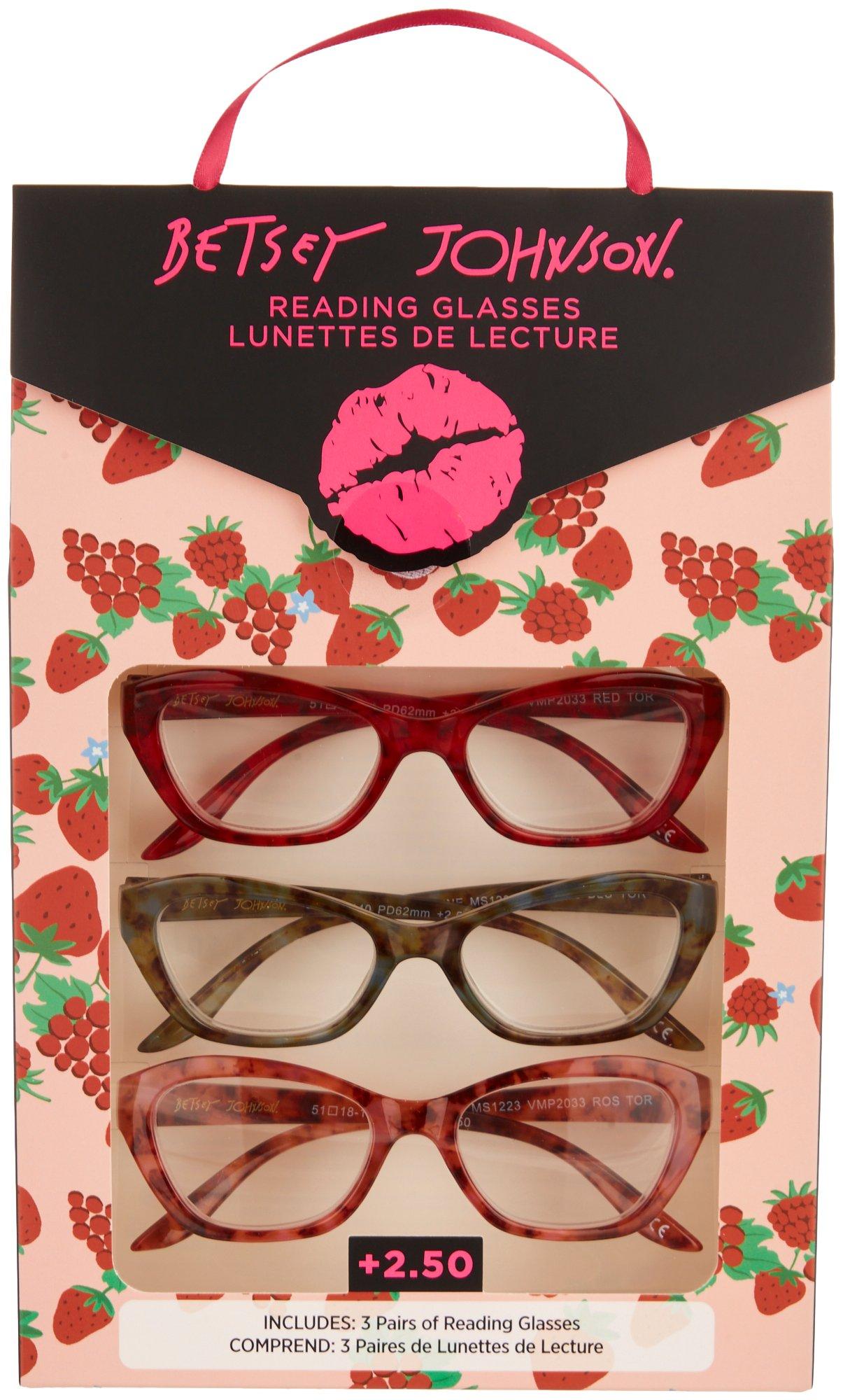 Betsey Johnson Womens 3-Pr. Tortoise Reading Glasses Set