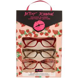 Betsey Johnson Womens 3-Pr. Tortoise Reading Glasses Set