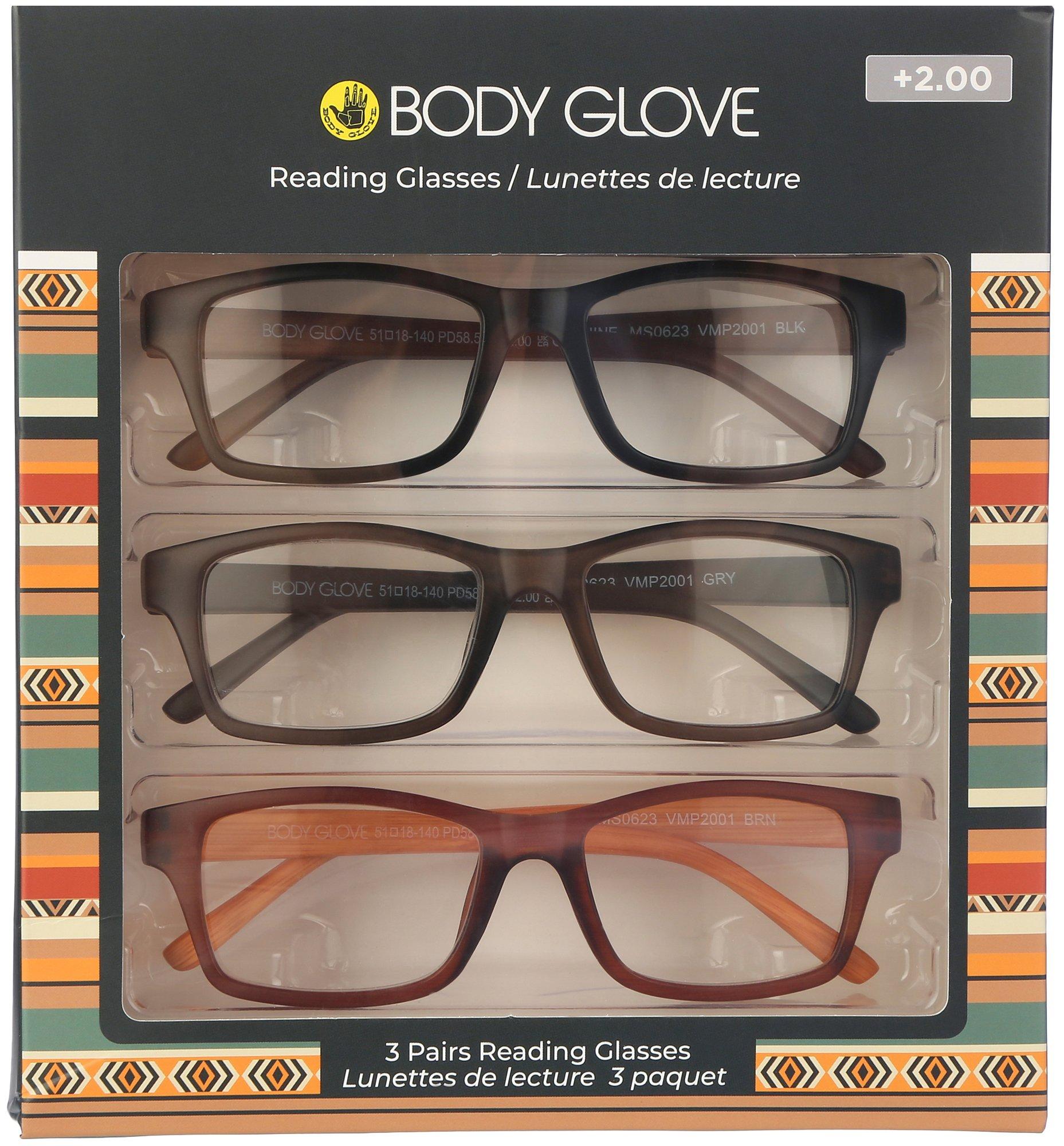 Body Glove 3-Pr. Solid Matte Reading Glasses Set
