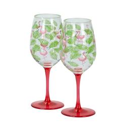 Set of 2 Flamingo Long Stem Wine Glasses