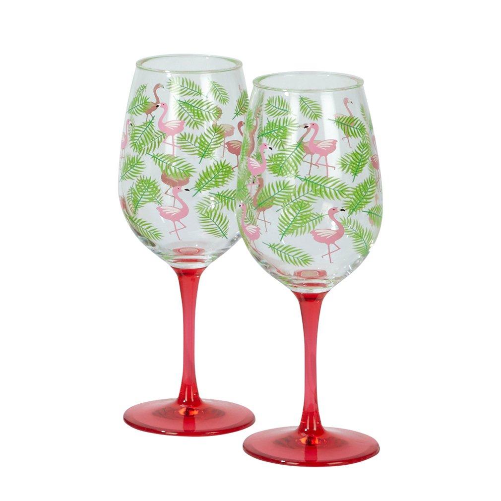 Set of 2 Flamingo Long Stem Wine Glasses