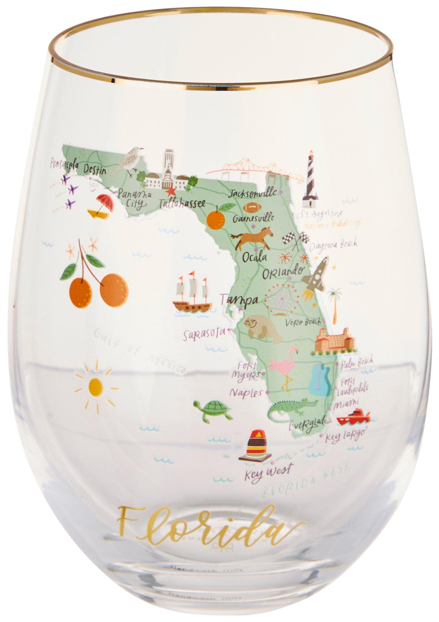 Mary Square Stemless Florida Map Wine Glass