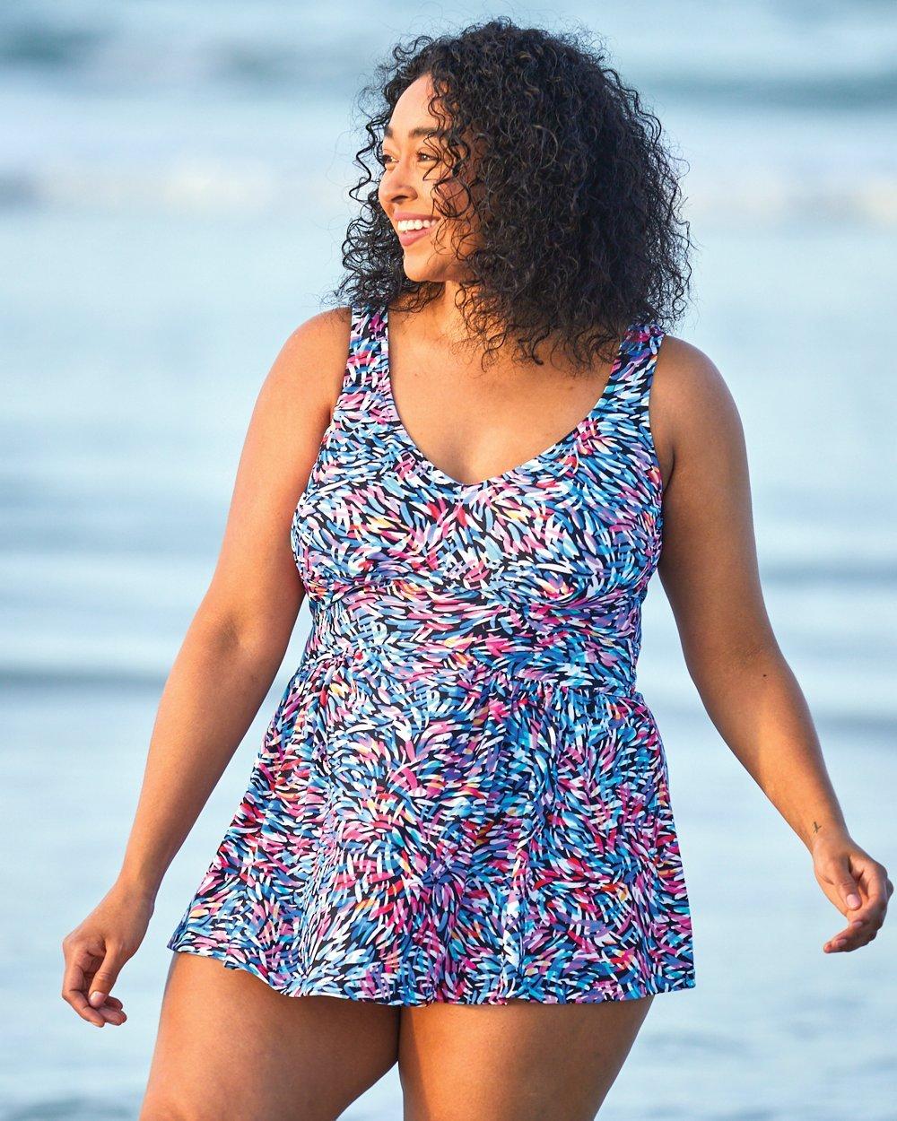 Sunset and Swim Plus Size Botanical Print Two-Tone Two-Piece Tankini S