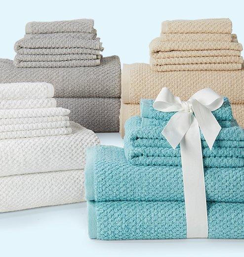 6-piece Solid Towel Set in White beige green and more