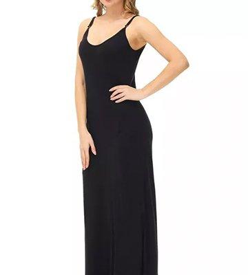 Black Solid Strappy Maxi Nightgown