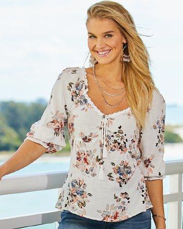 Fall Floral Long Sleeve White Top