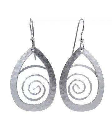 Hammered Swirl Silver Tone Drop Earrings