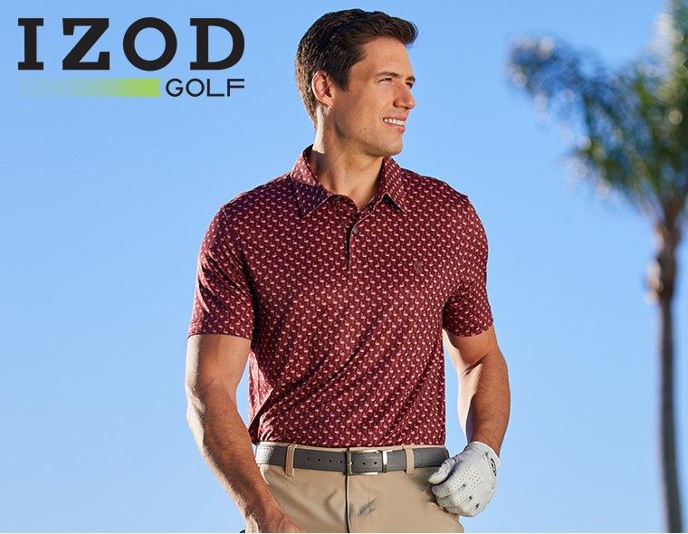 Izod Golf Mens Flamingo Print Pique Polo Shirt