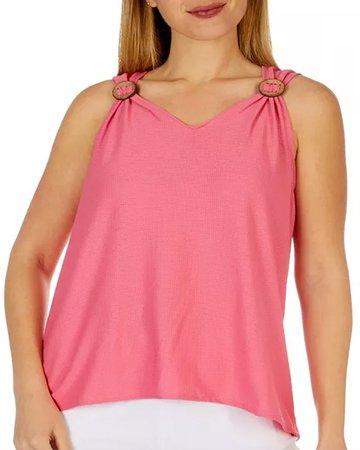 Plus Solid Button Knit Sleeveless Top